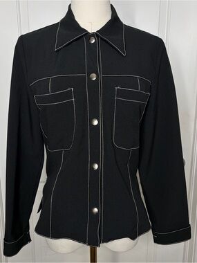 Vintage 90s Rampage Black White Stitching Shirt Jacket With Pockets